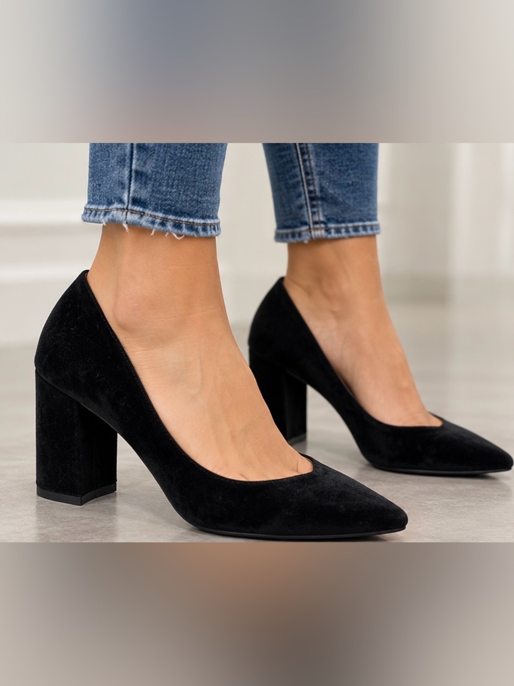 Marc Fisher Black Suede Pointed Block Heel Pumps